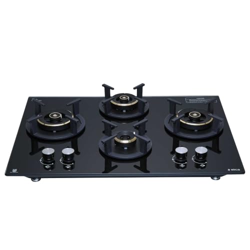 Image of Elica 70cm 4 Burner Auto Ignition Hob | RG FLEXI DFS AB 4B 70 TX | 8 mm Toughened Glass, Direct Vertical Flame Brass Burners, Fully Sealed Burner Design, 2Yr Comprehensive Warranty