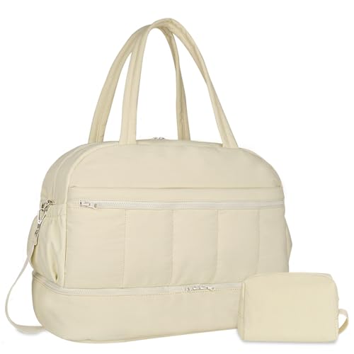 Travel Duffle bag for Women, Puffer Weekender Overnight Bags with Shoe Compartment, Carry on Travel Tote Gym Duffel Bag for Women, Ideal for Personal Items and Travel Essentials，