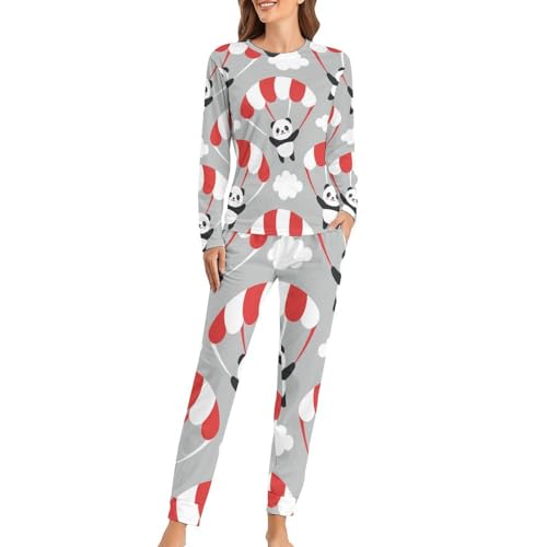 Ensemble pyjama femme panda t-shirt de nuit manches longues vêtement de nuit