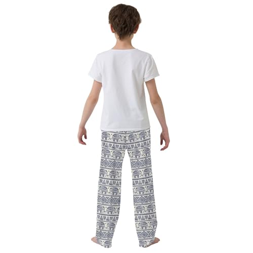 ZZXXB Ethnic Elephant Geometry Boys Long Pants Soft Trousers Elastic Waist Kids Lounge Bottoms with Pockets S-XL3