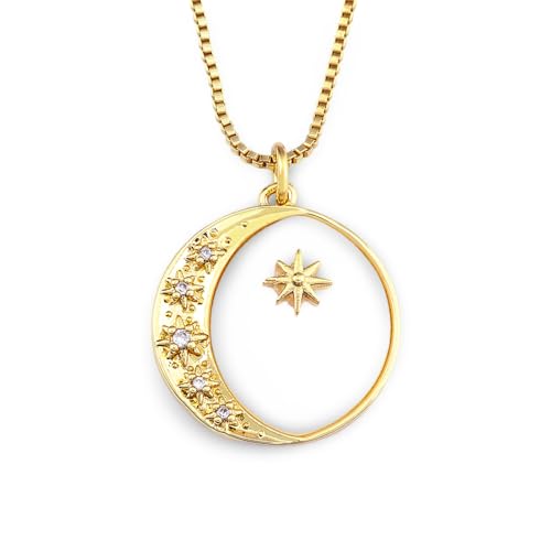 Collier chaîne lune et étoile en cuivre au design ciselé haut de gamme