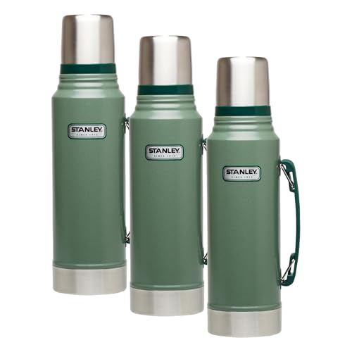 Image of Stanley Heritage Classic Vacuum Bottle with Handle 1.1 qt | Wide Mouth with Leakproof Cup Lid | Keep Drinks Hot or Cold for Travel | Insulated Stainless Steel Thermos | BPA-Free | (Pack of 3)