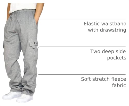 Image of Men's Cargo Sweatpants Casual Fleece Joggers Loose Fit Open Bottom Athletic Pants for Men with Pockets