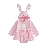 mlpeerw My First Easter Baby Girl Outfit Newborn Bunny Romper Rabbit Ear Hoodie Sweatshirt Dress Cute Spring Easter Clothes (Bunny Ear Pink, 0-3 Months)