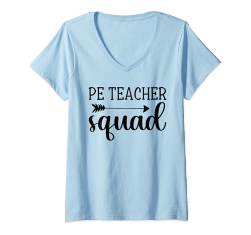 Womens PE Teacher Squad Cute Physical Education PE Teacher V-Neck T-Shirt