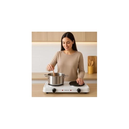 Fogão Elétrico de Indução, 2 Bocas, Branco, Metal e Plástico, 2000W, 127V, 43x21x6cm, Portátil para Cozinha, Camping e Viagem