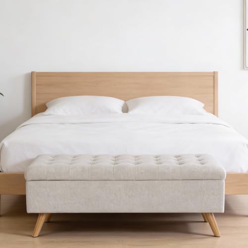 Image of HomePop 48 inch Modern Tufted Storage Bench - Textured Cream Fabric