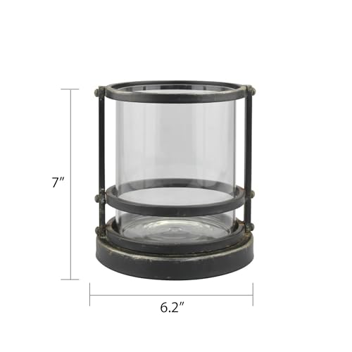 Stonebriar Industrial Black Metal Cage Pillar Candle Holder with Removable Glass Hurricane, Decorative Rustic Design for Wedding Decorations, Parties, or Everyday Home Decor, Small