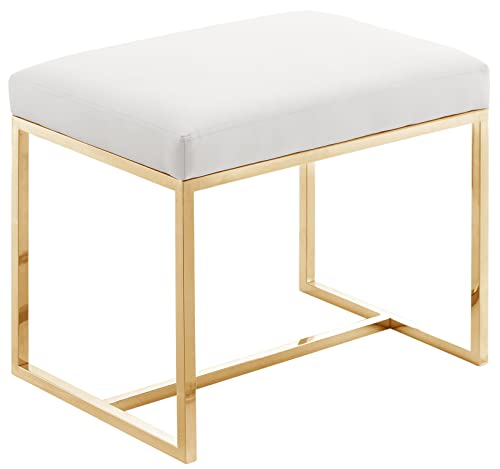 Meridian Furniture 461White-C Monroe Collection Modern | Contemporary Vegan Leather Upholstered Ottoman | Stool, White, 22.5