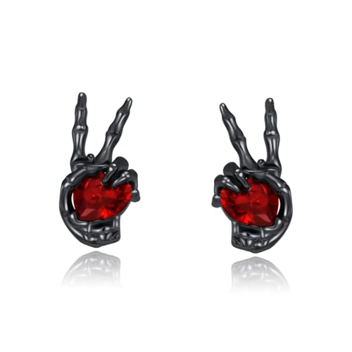 Boucles d'oreilles tête de mort noire en argent 925 gothique