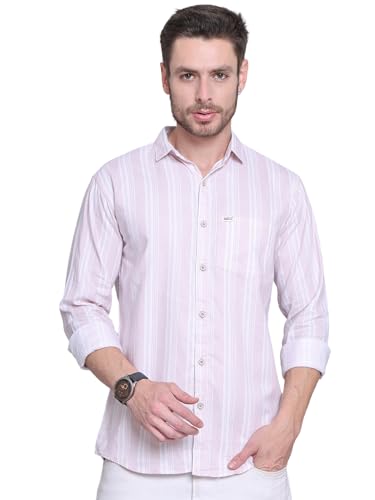 Image of Majestic Man Men Cotton Classic Slim Fit Opaque Striped Casual Shirt