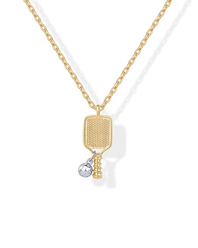 PAVOI 14K Yellow Gold Plated Pendant Chain Necklace for Women | Adjustable Pickleball Racket Two Tone Charm Necklace