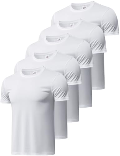 TanBridge 5 Pack Men's Athletic T Shirts Quick Dry Lightweight Short Sleeve Running Shirts for Running Workout Hiking Fishing