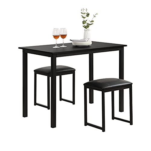 Ensemble table de bar, table de pub de cuisine et 2 tabourets de bar, ensemble de 3 pièces pour cuisine, salon, salle à manger, cadre en métal robuste, industriel (table noire avec 2 tabourets) Cover