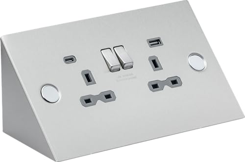 Knightsbridge Under Cabinet 13A 2G Socket with Dual USB A+C [5V DC 4.0A shared] - Stainless Steel