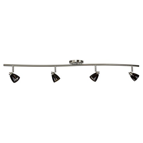 Direct-Lighting 4 Light Adjustable Track Light, Brushed Steel Finish, Brown Glass Shade, Ready To Install, Bulb Included, D268-44C-Bs-Brns #TOP2