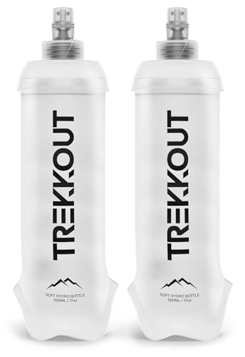 TREKKOUT Collapsible Water Bottle 2-Pack 500ml Soft Flask for Running Vest - Leak-Proof Foldable Hydration Flask for Trail Running Marathon Hiking - BPA-Free & Easy Clean