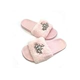 wiftms Damen Mädchen Sandalen Sommer Hausschuhe, Flip Flops Mode Flache mit Glitzer Strass Krone für Frauen Plüsch Bequem Bling Casual Strand Pantoletten Indoor/Outdoor (pink, Numeric_36)