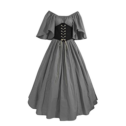Renaissance Pirate Costume Women Ren Faire Fairy Outfit Victorian Corset Dresses 1890s Off Shoulder Peasant Dress Victorian Costume Women Trajes de Vampiro para Mujeres Gray
