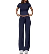 COPYLEAF Two Piece Lounge Sets for Women Wide Leg Pants Short Sleeve Crop Tops Y2k Matching Sets ...