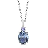 Gem Stone King 925 Sterling Silver Cassiopeia Mystic Topaz and Blue Tanzanite Pendant Necklace For Women (2.38 Cttw, Gemstone November Birthstone, Oval 9X7MM, with 18 Inch Silver Chain)