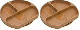 Picture of Bumkins Toddler and Baby Suction Plate, Silicone Divided Grip Dish for Babies and Kids, Baby Led Weaning, Children Feeding Supplies, Non Skid Sticky Bottom, Platinum Silicone, 6 Months Up, Woodgrain