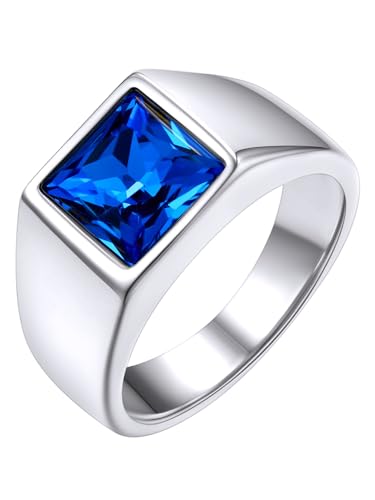 Bague Homme Acier Pierre Bleu 54 Petit Anneau Chevaliere Zircon Inoxydable Bagues Garcon Zirconium Bijoux Index Annulaire Auricualire