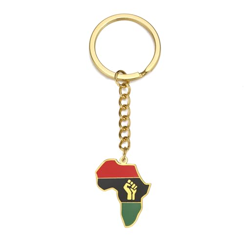 Image of EUEAVAN Fist Power in Pan African Keychain Colored Africa Map Keyring Tribal Motherland Outline Ethnic Jewelry Souvenir Gift (gold)