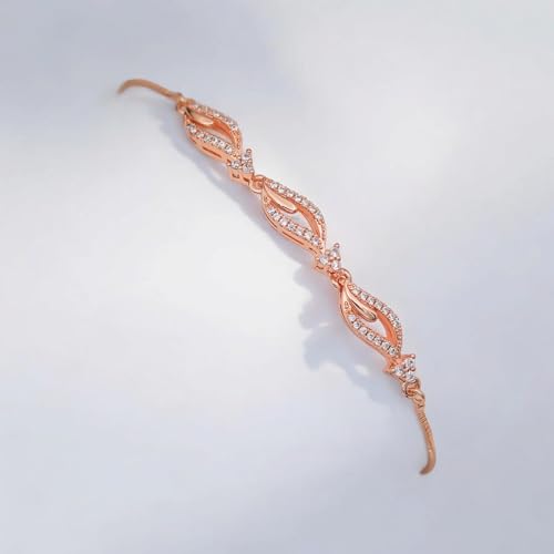 Image of Nilu's Collection Rose Gold Plated American Diamond Crystal Contemporary Bracelet Jewellery with Adjustable Pull-Chain Bracelet for Women & Girls