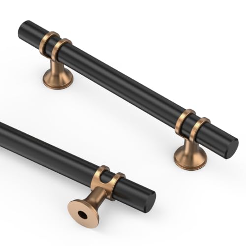 Asidrama 10 Pack 4 Inch(102mm) Champagne Bronze and Matte Black Kitchen Cabinet Handles, Cabinet Pulls Kitchen Cabinet Hardware Cupboard Handles Drawer Pulls