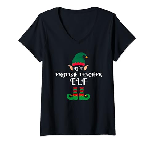 Matching Family Christmas Holiday The English Teacher Elf Maglietta con Collo a V