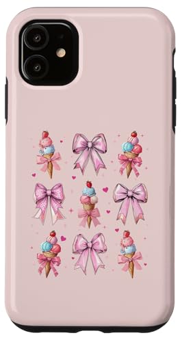 アイスクリームコーン ストロベリーガール ピンク コケット リボン スマホケース iPhone 11 用