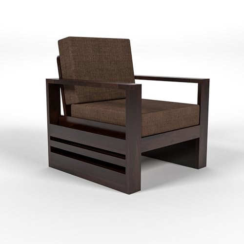 Image of Solid Sheesham Wood Single Seater Sofa - Elegant Wooden Single Sofa Chair for Living Room Home & Office (Design 25)