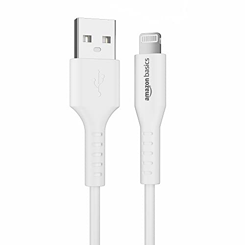 Image of amazon basics USB A to Lightning MFi Certified Charging Cable | Compatible with iPhone 13,12,11; 13,12,11 Pro; 13,12 11 Pro Max; 13,12 Mini (White,1.2M)