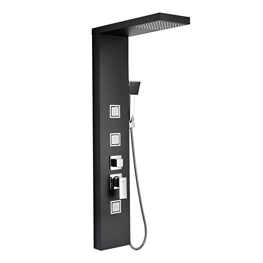 Lonheo Panel de ducha multifuncional altura 117.7cm de pared,Columna de ducha hidromasaje de acero inoxidable 304,Columna ducha negra multifuncional para baño
