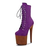 ANTTK Tacón de Aguja Plataforma para Mujer, Botines 20cm de Ante con Tacón Cuña, Zapatos Punta Abierta para Fiesta Boda, Cremallera Lateral