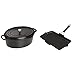 STAUB Cocotte en Fonte, Ovale, Ø 31 cm, 5,5 L, Noir Mat & Gril en Fonte avec Bec Verseur et Manche Silicone, Rectangle, 34 x 21 cm, Noir Mat