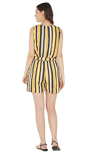 Image of PALOMI Women's Knee Length Rayon Sleeveless Short Jumpsuit with Belt and Pockets