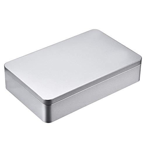 MMBOX - Recipiente rectangular de latón vacío de 21,6 x 13,3 x 1,9 cm, color plateado, para regalo, joyería y estuche de almacenamiento, organizador para el hogar