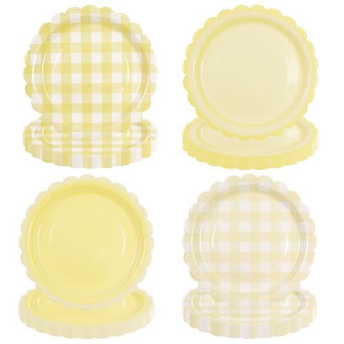 PUEVENYI Yellow Gingham Dessert Plates 4 Styles