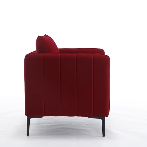 Sillón moderno terciopelo con estructura madera rojo miniatura 6