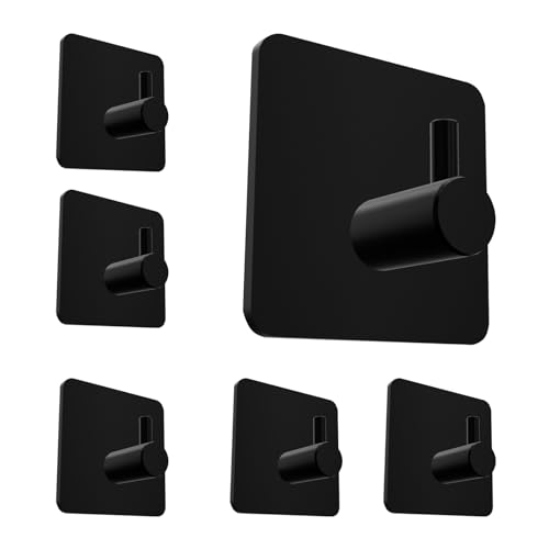 KLETTEREI Handtuchhaken ohne Bohren, 6er Set Schwarz Matt - Selbstklebende Handtuchhalterung aus Edelstahl für Badezimmer, Extra Starke Klebebefestigung mit 10kg Tragkraft, Wasserdicht