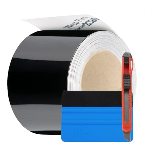 Image of Gloss Black Vinyl Wrap Film Roll - Made with 3M 2080 Series - 8 in x 25 ft Car Wrap for Chrome Delete, Trim & Emblems - Stretchable Air-Release Auto Vinyl (Gloss Black, 8 in x 25 ft)