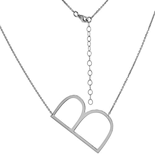 1 1/2 inch Sterling Silver Sideways Initial A-W Necklaces For Women Block Letters Rhodium Finish 18-20 inch