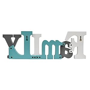 E view Wooden Letters Sign Decorative Wood Block Signs Freestanding Word Cutout Distressed Teal Sign for Shelf Table Mantle Hanging Ornament Rustic Home Decor Family