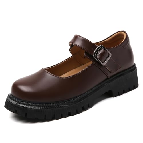 XMM Platform Mary Jane Shoes Women Brown Chunky Mary Janes for Women Flats Leather Non Slip Women's Oxford Loafers Ladies Office Dressy Casual School Girls Cute Low Heel Mary Janes Work Shoes Size 8.5 by XMM - Used condition - US$8.77