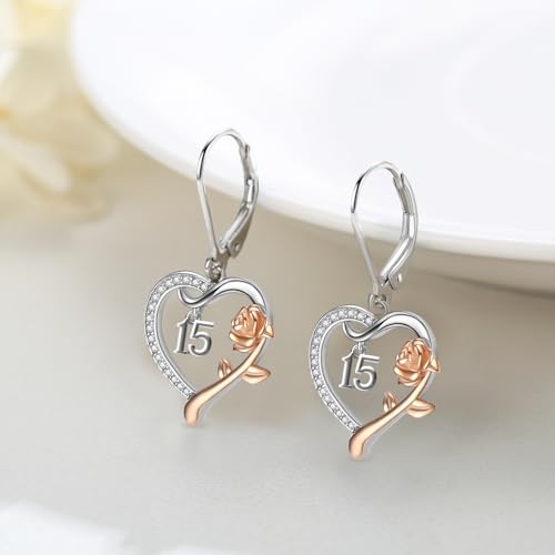 13th/ 15th/ 16th/ 18th/ 50th/ 80th Birthday Gifts for Women Daughter 925 Sterling Silver Love Heart Rose Flower Leverback Drop & Dangle Earrings Birthday Mothers Day Christmas Anniversary Graduation Jewelry2