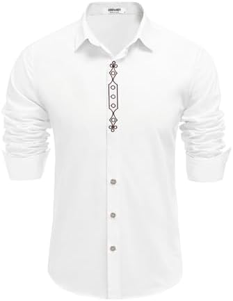 COOFANDY Hemd Herren Langarm Trachtenhemd Weiß Oktoberfest Hemd Regular fit Freizeithemd Herrenhemden mit Baumwolle