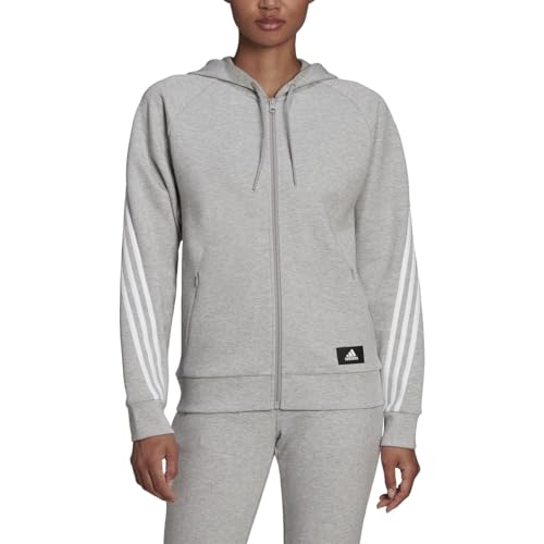 adidas Women's Standard Sportswear Future Icon 3-Stripes Hooded Tracktop, Medium Grey Heather, X-Large