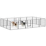 PawHut Welpenlaufstall 16-teilig 80cm hoch Hundelaufstall faltbar mit 2 abschließbarer Tür Stahl Welpenauslauf für kleine mittlere Hunde für drinnen draußen Camping Garten Aufbau werkzeugfrei Grau